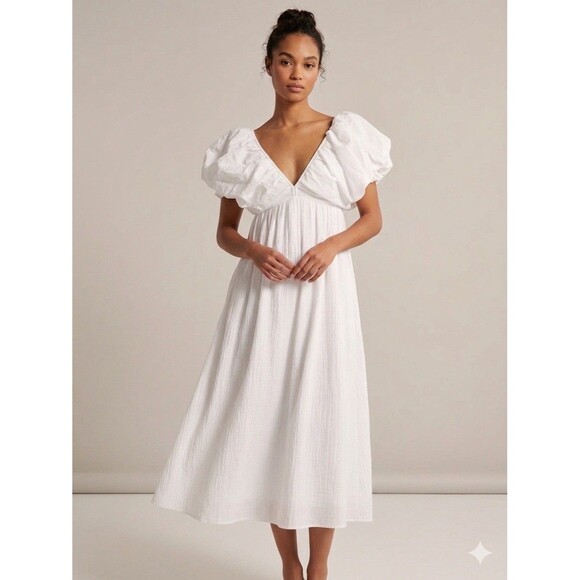 Moon River Dresses & Skirts - Moon River White V-Neck Flutter Sleeve  Flare  skirt Dress Size L NWT